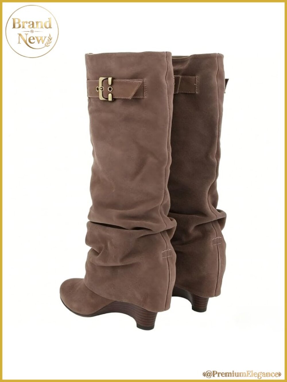 Slouchy Wedge Suede Knee-High Pull On Boots - Picture 5 of 6